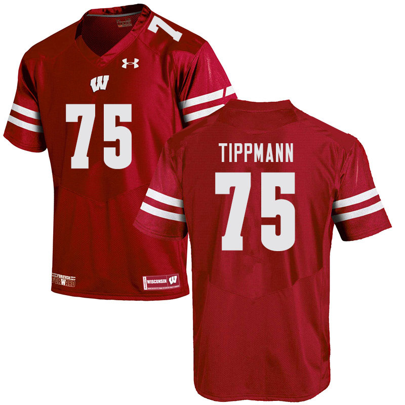 Wisconsin Badgers Men's #75 Joe Tippmann NCAA Under Armour Authentic Red College Stitched Football Jersey AD40W48CN
